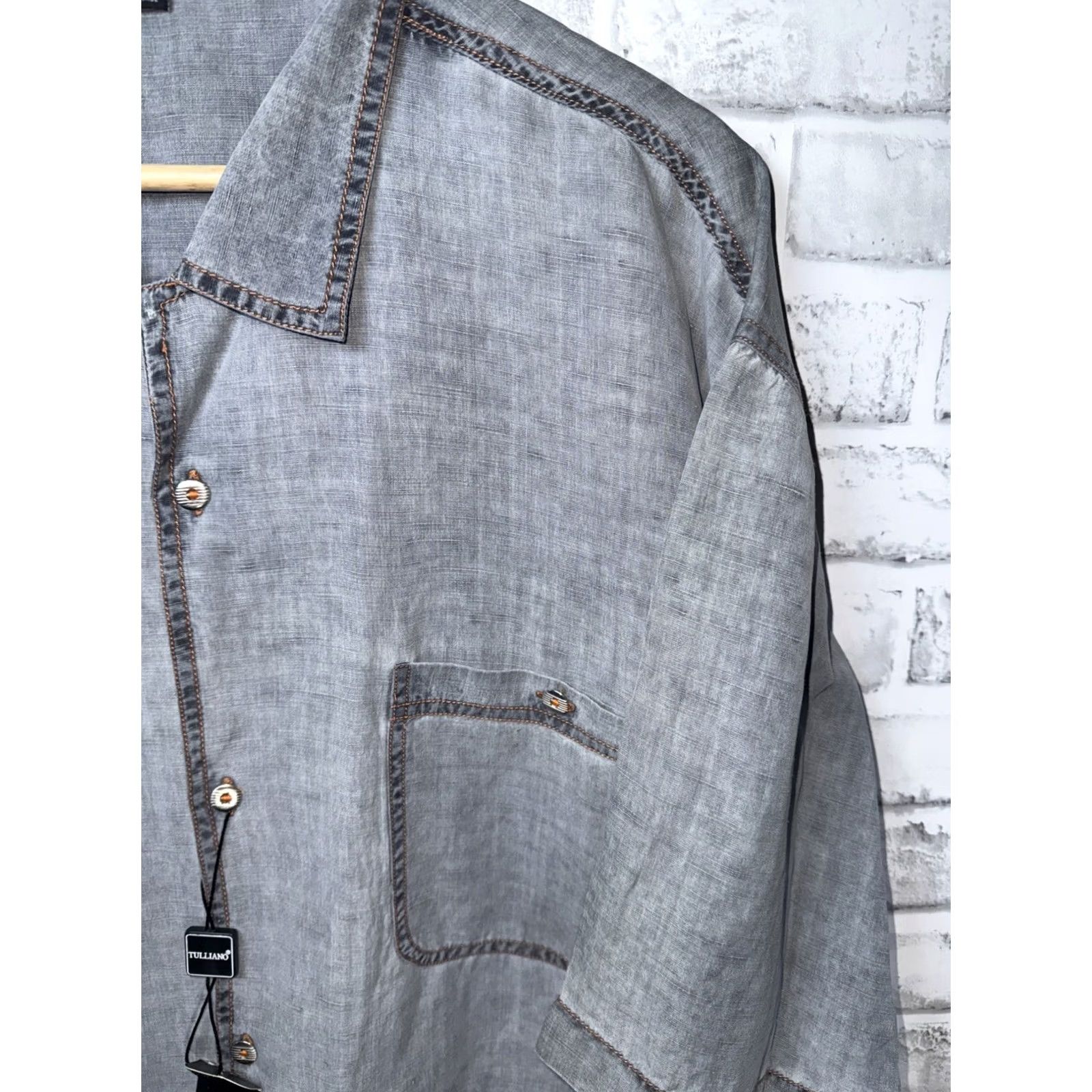 Vintage NWT Trulliano Silk Linen Blend Short Sleeve Button-Down Shirt Mens XL Gray Size US XL / EU 56 / 4 - 3 Thumbnail