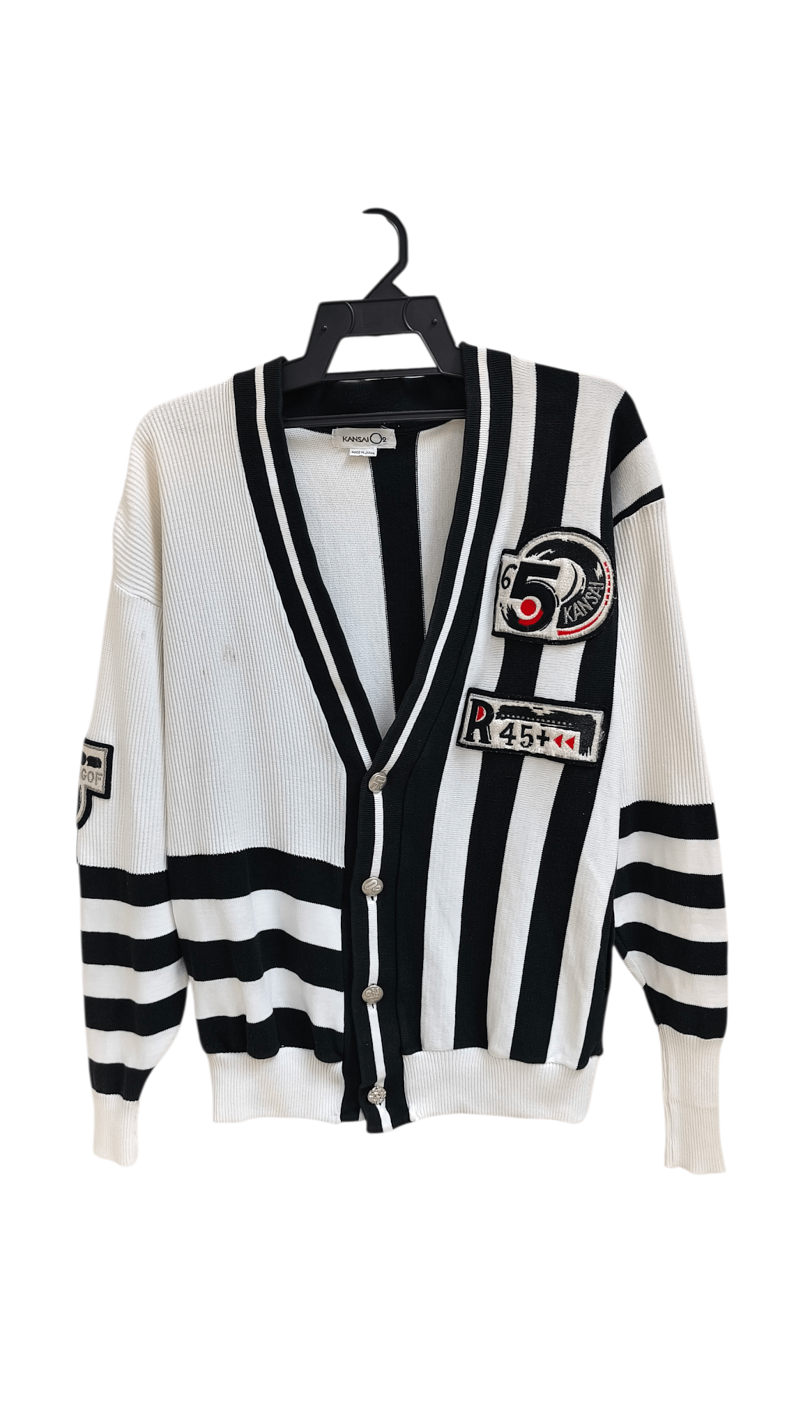 Kansai Yamamoto Vintage Kansai Yamamoto O2 Asymmetric Striped Cardigan Japan Size US M / EU 48-50 / 2 - 1 Thumbnail