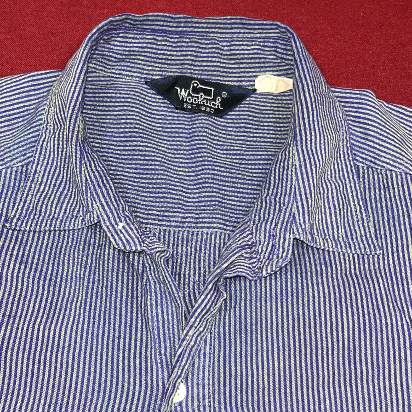 Vintage VINTAGE Woolrich 90s Shirt Blue Lime Striped Button-Front Short Sleeves Men’s XL Shirt Size US XL / EU 56 / 4 - 7 Thumbnail