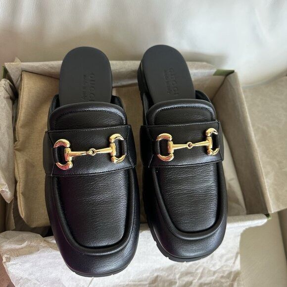 Gucci NEW GUCCI HORSEBIT MULE BLACK CHUNKY LEATHER OPEN BACK LOAFE Size US 9.5 / EU 42-43 - 4 Thumbnail