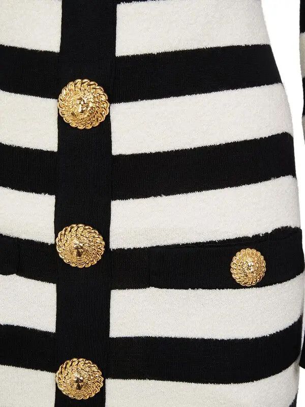 Balmain o1s1wg110725 Striped Cotton Blend Mini Dress in Black/White Size M / US 6-8 / IT 42-44 - 5 Thumbnail