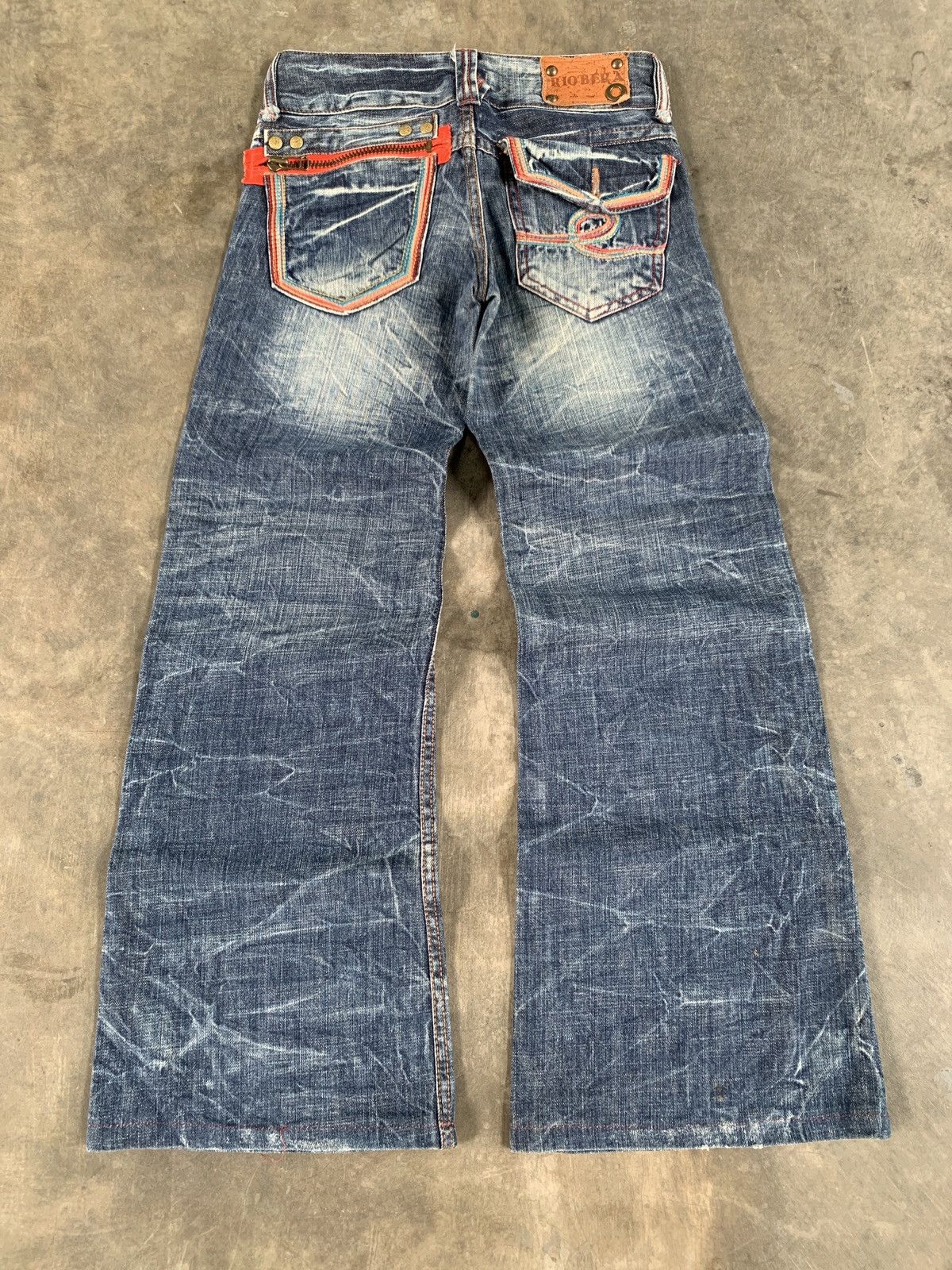 Japanese Brand Riobera whiskered fade earthquake flare jeans Size 29" - 4 Thumbnail