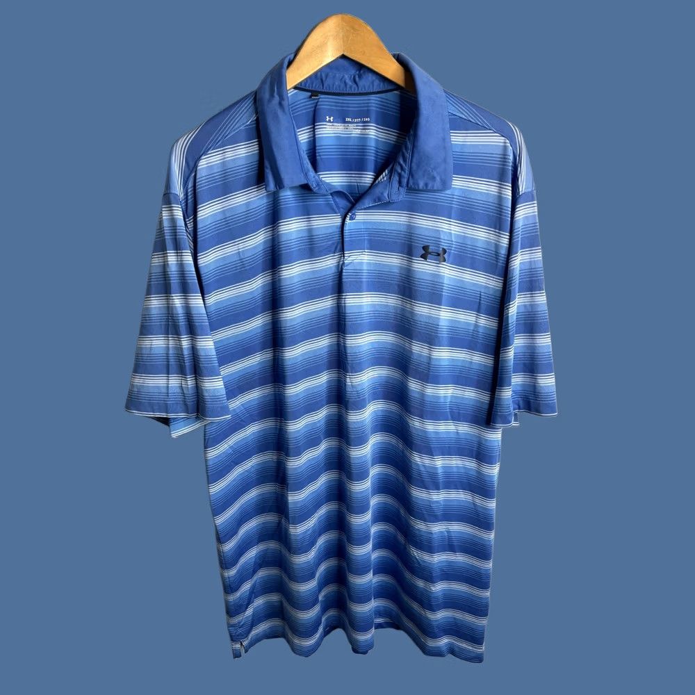 Under Armour Under Armour Shirt Mens 2XL Blue Polo Stripe HeatGear Golf Performance Loose Fit Size US XXL / EU 58 / 5 - 1 Thumbnail