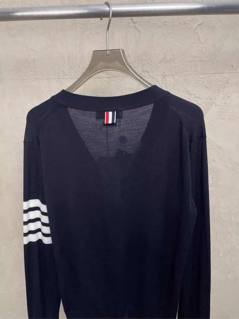 Thom Browne Thom browne Dark blue four-striped wool knitted cardigan ja Size US L / EU 52-54 / 3 - 4 Thumbnail