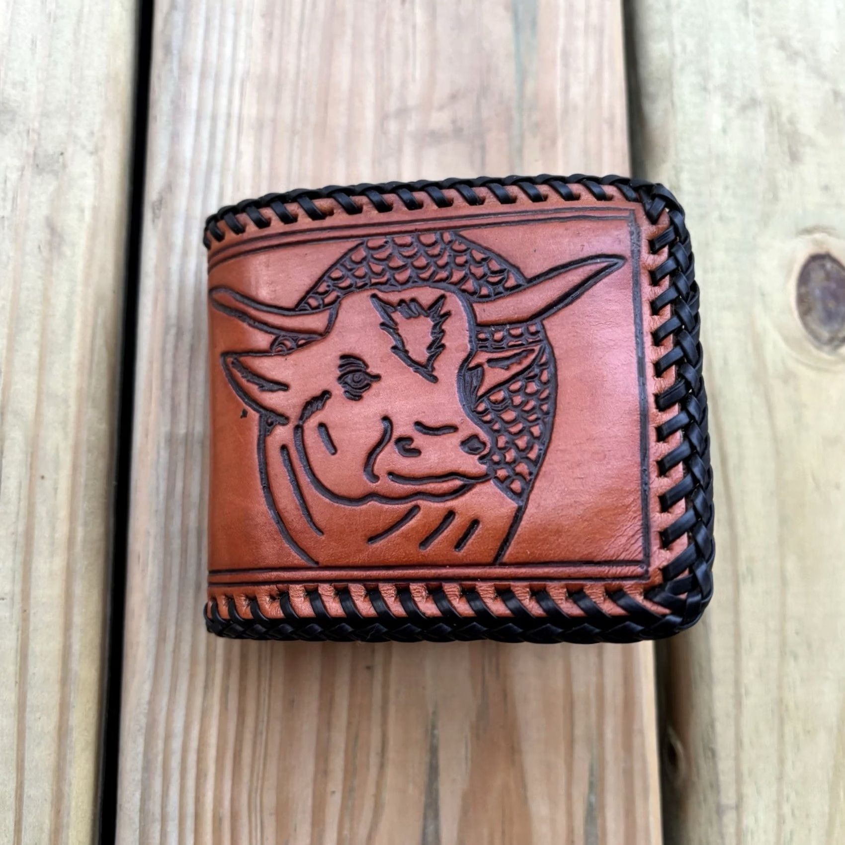 Vintage VINTAGE Handmade Leather Wallet Bifold Cowboy Western 9in 4in Brown Men Credit Card Size ONE SIZE - 4 Thumbnail