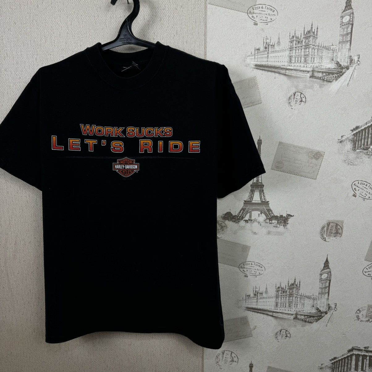 Harley Davidson × Vintage Vintage Harley Davidson T shirt Work Sucks Lets Ride Black Size US XL / EU 56 / 4 - 7 Thumbnail