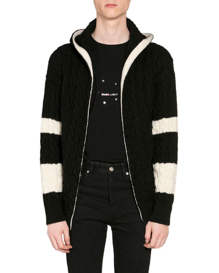 Saint Laurent Paris Baja Cable Knit Hooded Cardigan Size US L / EU 52-54 / 3 - 2 Thumbnail