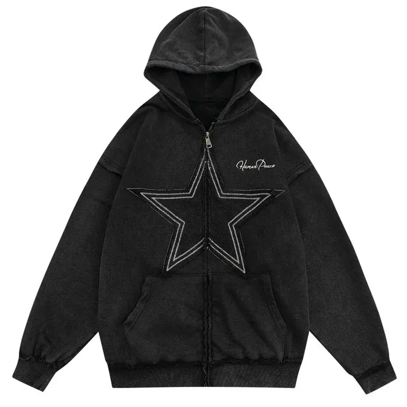 Embroidered Star Patch Jacket Hoodie