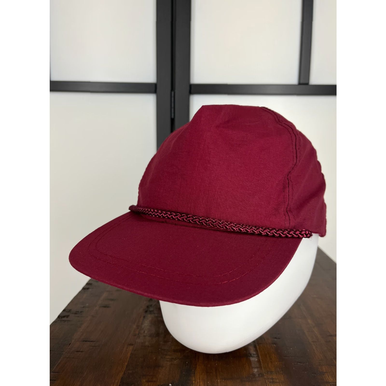 Vintage KC Collections Hat Cap Snap Back One Size Burgundy Rope 90s Look Nylon Adult Mens Cap Size ONE SIZE - 3 Thumbnail