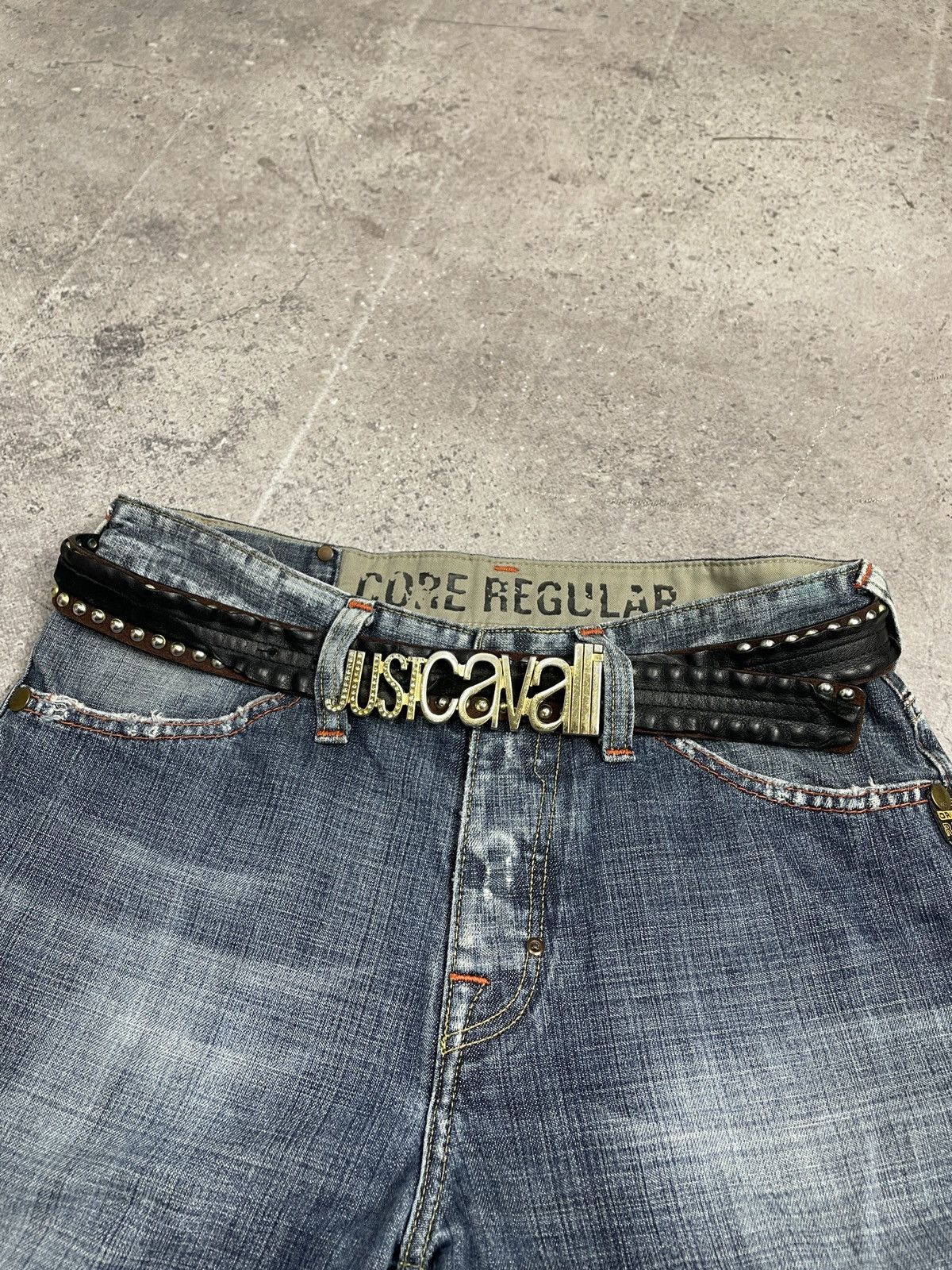 Just Cavalli Roberto Cavalli Vintage Black Metal Leather Rhinestone Belt Size 32 - 12 Thumbnail