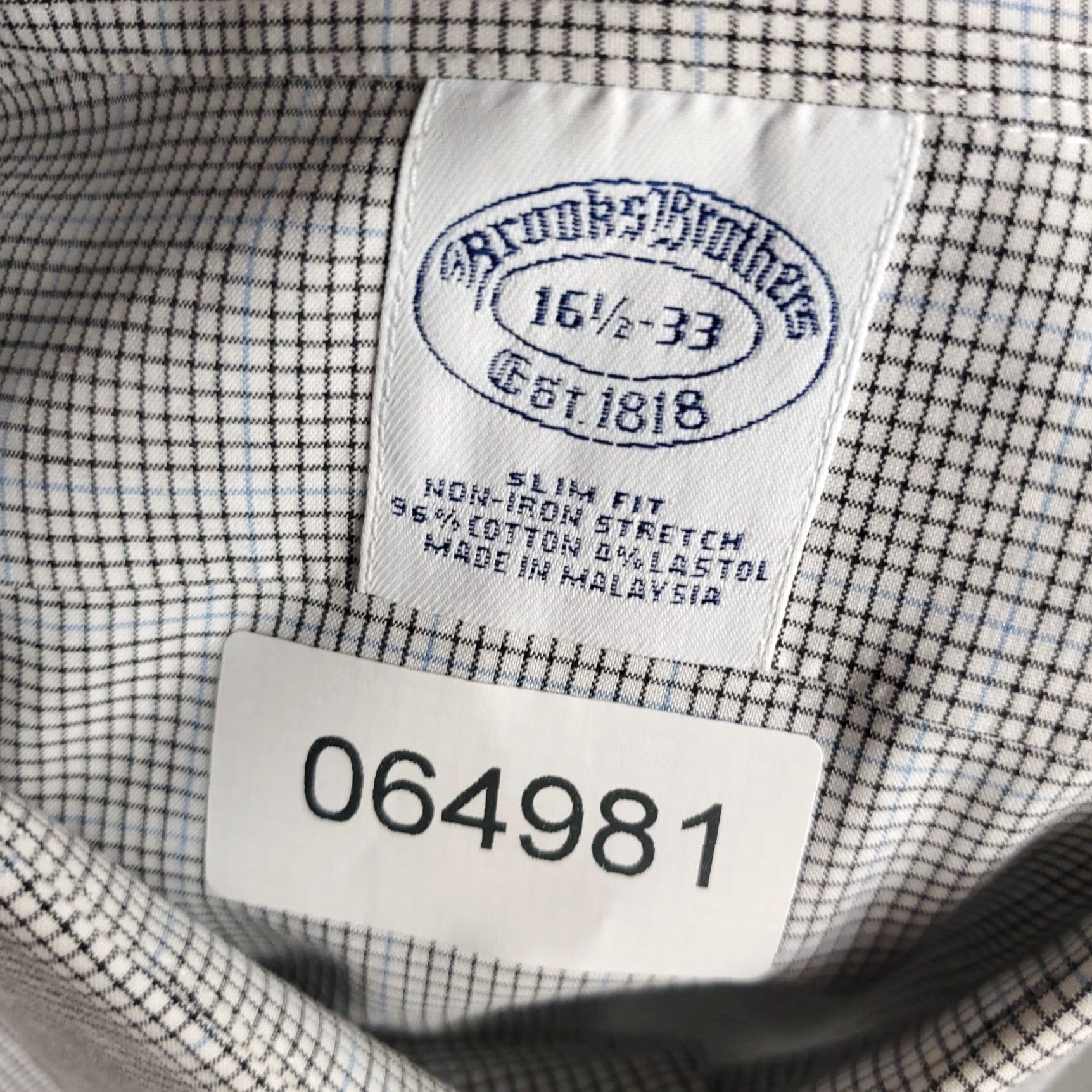 Brooks Brothers Brooks Brothers Shirt Mens 16.5 Blue Check Slim Fit Dress Button Up Long Sleeve Shirt Size 42R - 7 Thumbnail
