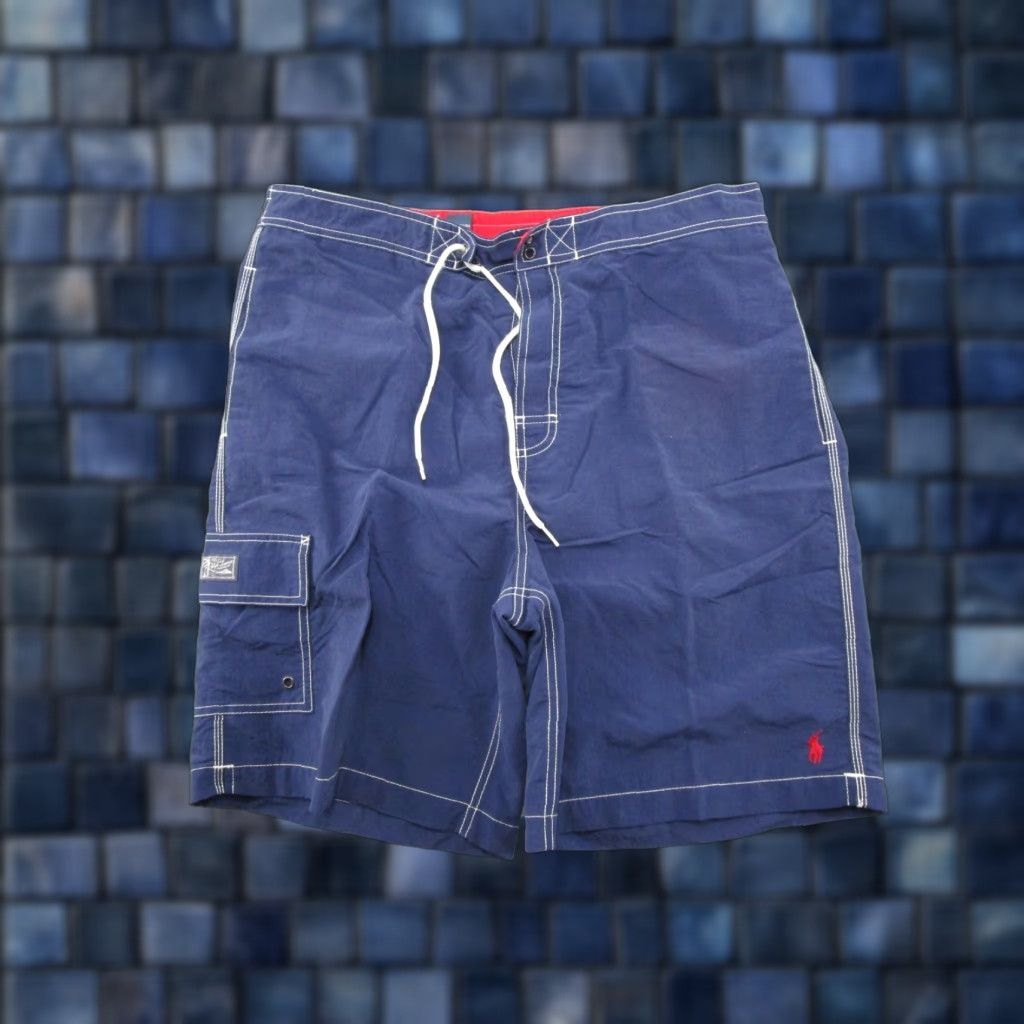 Polo Ralph Lauren VINTAGE Polo Ralph Lauren Swim Trunks Board Shorts Mens L Blue Navy Blue Poly Blend Drawstring Pockets Quick Dry Logo Beach Size US L / EU 52-54 / 3 - 1 Thumbnail