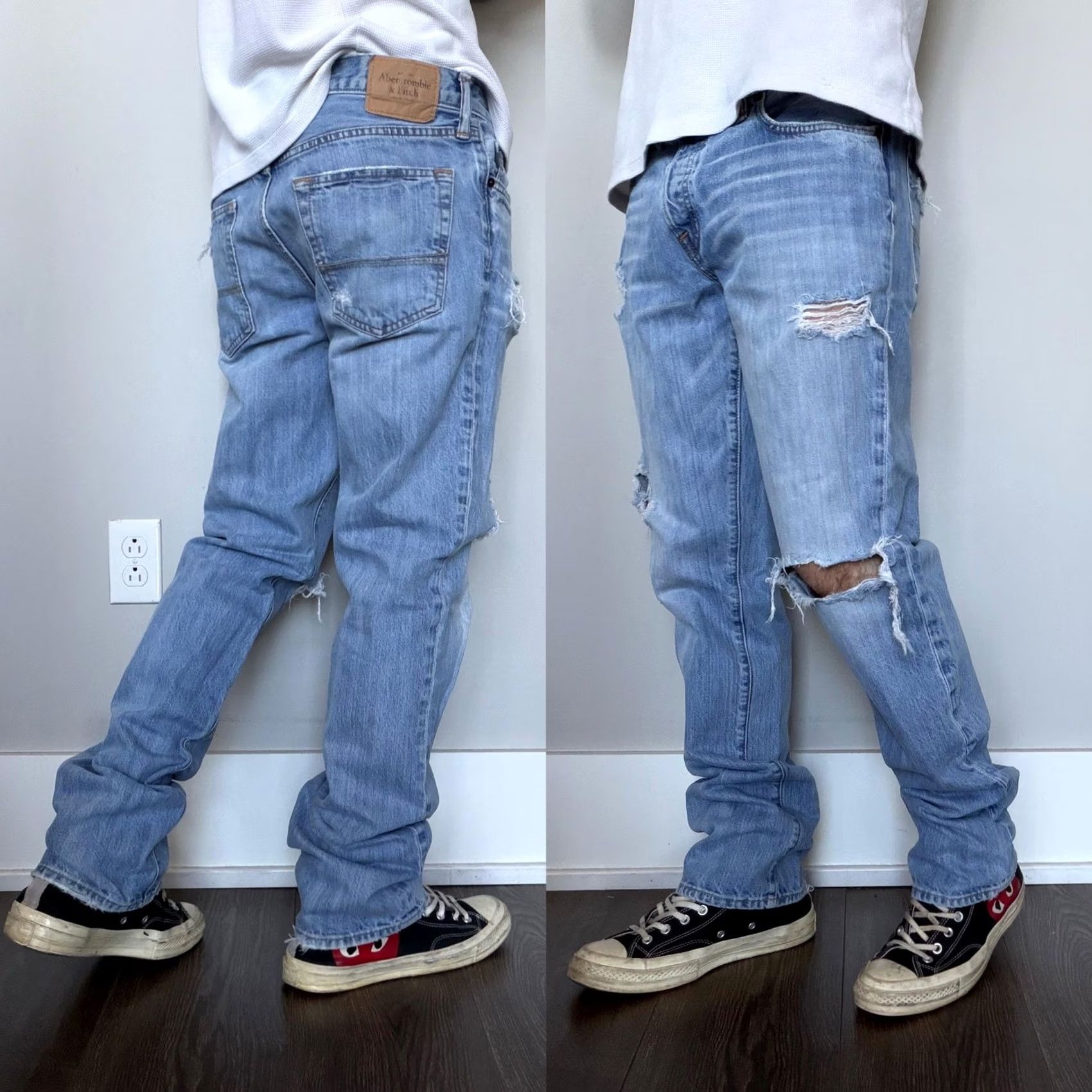 Abercrombie & Fitch VINTAGE Abercrombie & Fitch Jeans 34x34 Blue Light Wash Straight Distressed Men Regular Fit Denim Pockets Logo 90s 想 Size US 34 / EU 50 - 2 Thumbnail