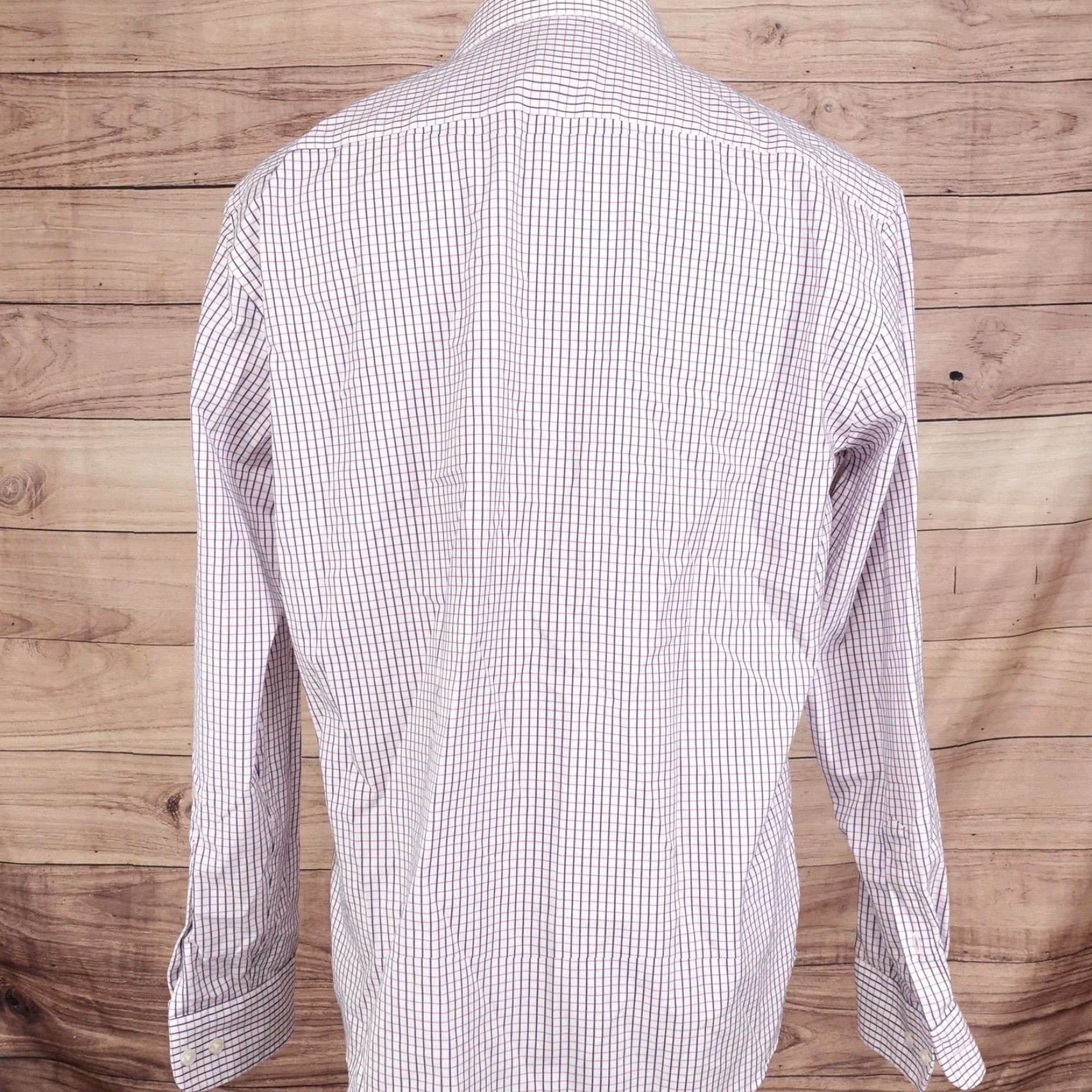 Egara Egara Dress Shirt Mens Large Purple Check Non Iron 100% Cotton Long Sleeve Size 42R - 4 Thumbnail