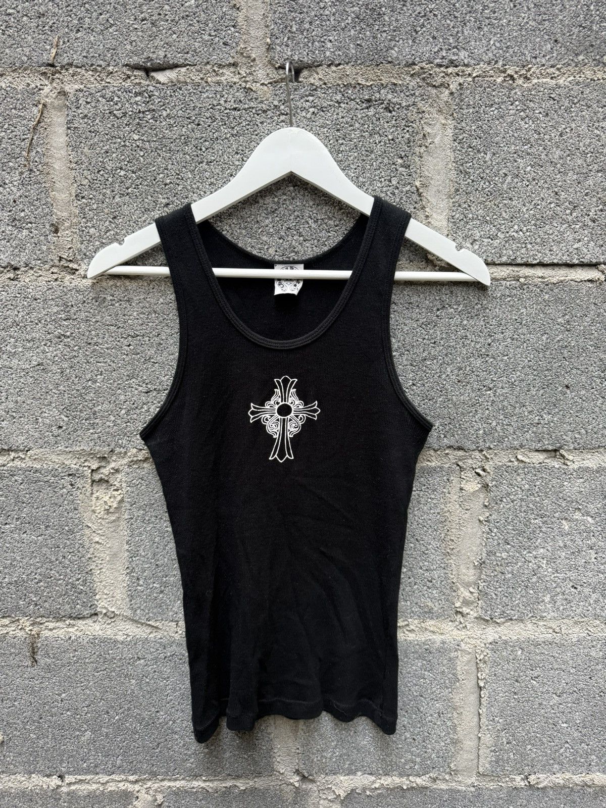 トップス 90s Chrome Hearts Rhinestone Camisole Chrome Hearts 1990s Black Ribbed Swarovski Crystal Side Logo