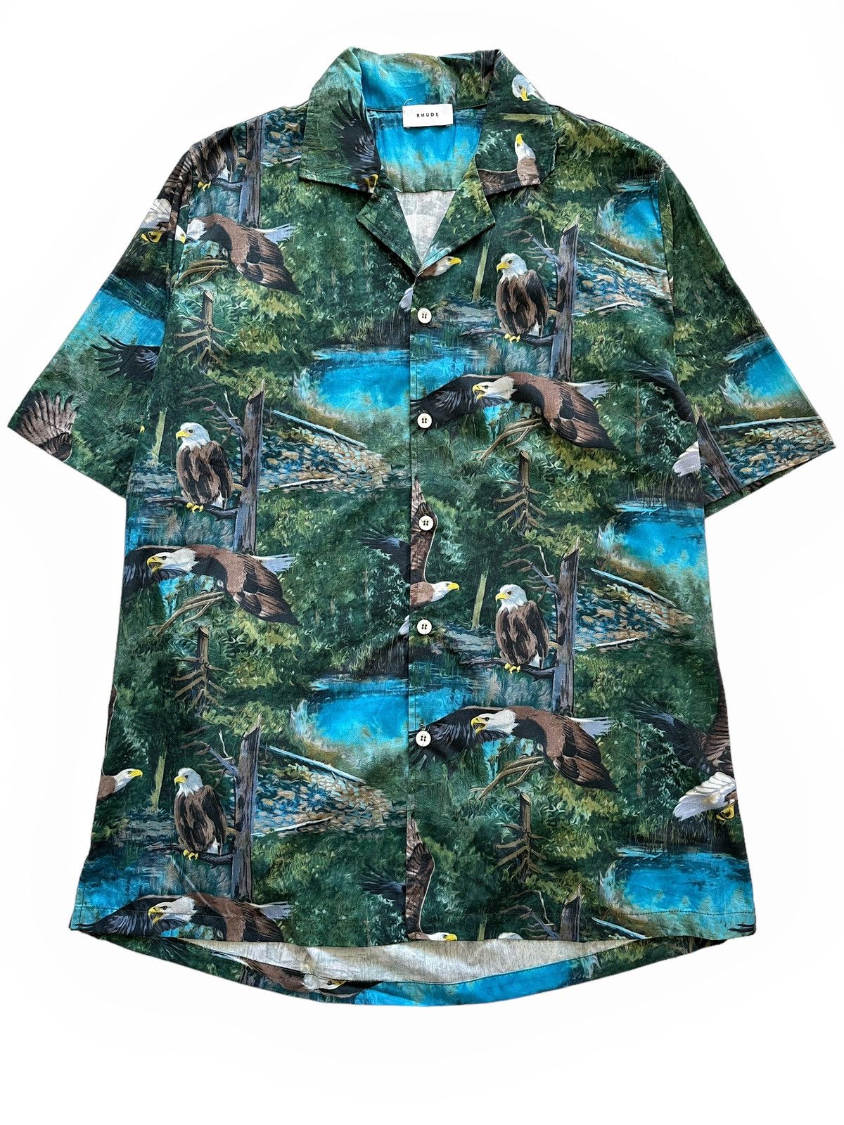 image of Rhude Truck Stop “Eagle Soar” Shirt in Green, Men's (Size 2XL)