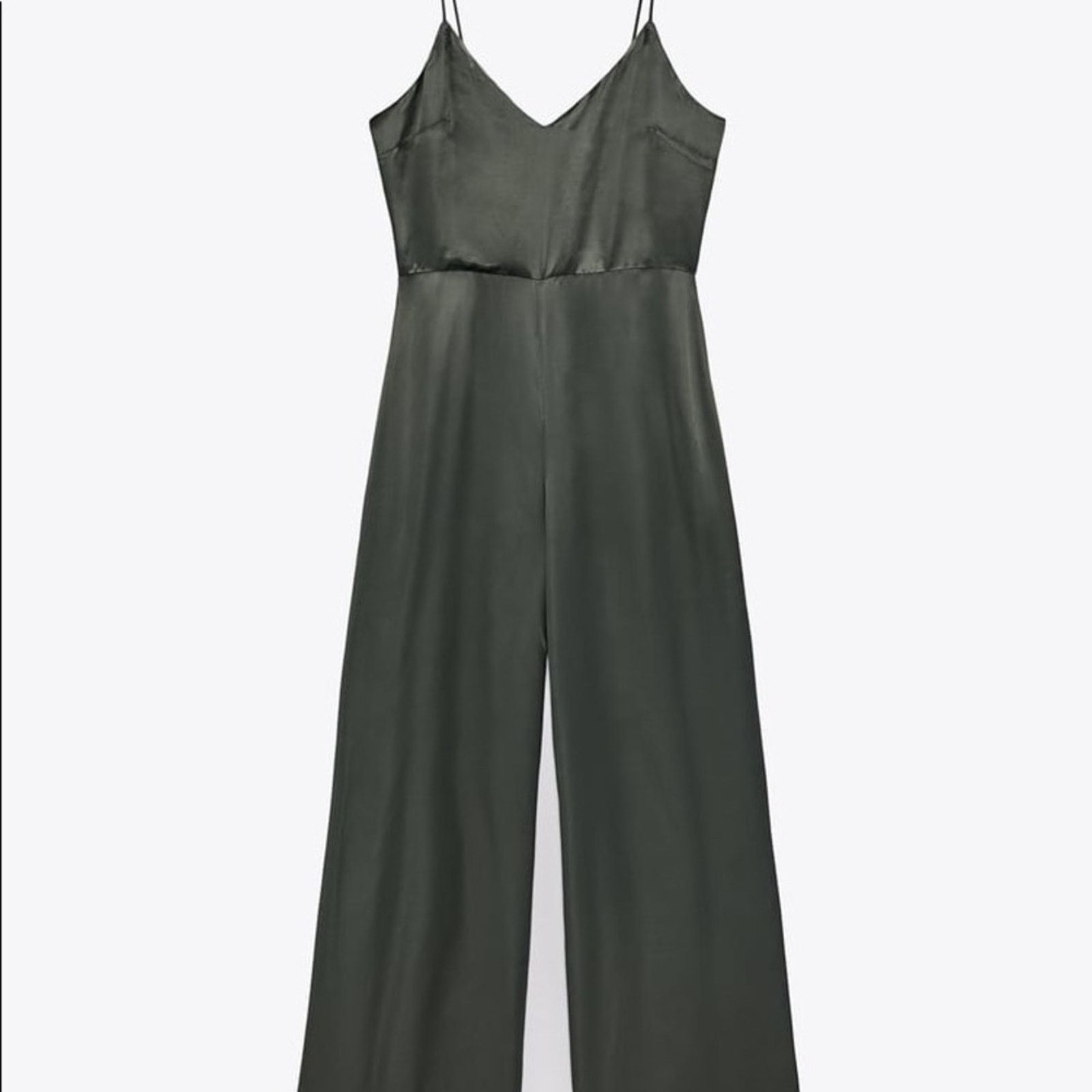 Zara ZARA LONG SATIN EFFECT JUMPSUIT DARK GREEN Size 25" / US 0 / IT 36 - 7 Thumbnail