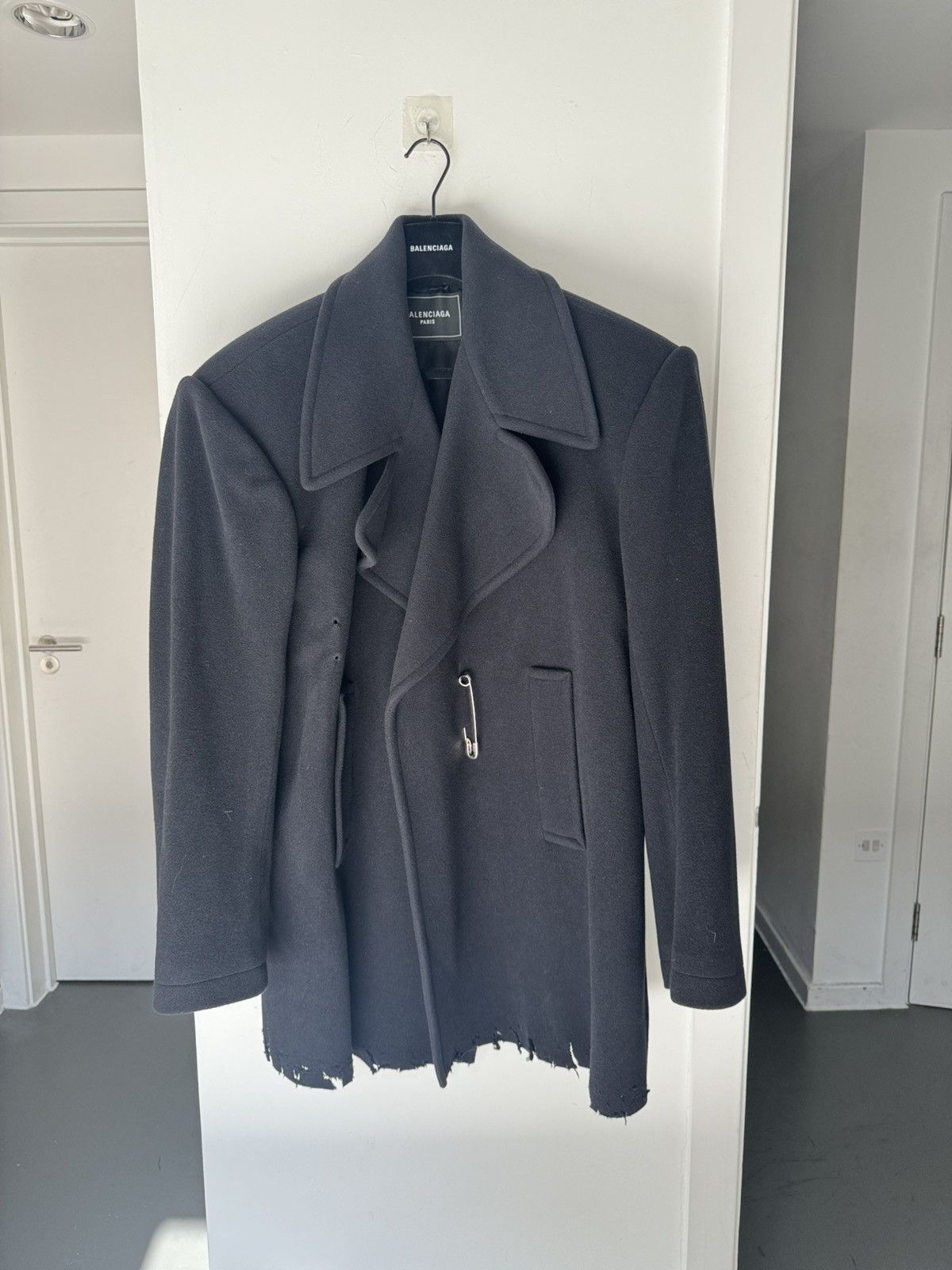 image of Balenciaga Clone Season Navy Heavy Clip Coat, Men's (Size Small)