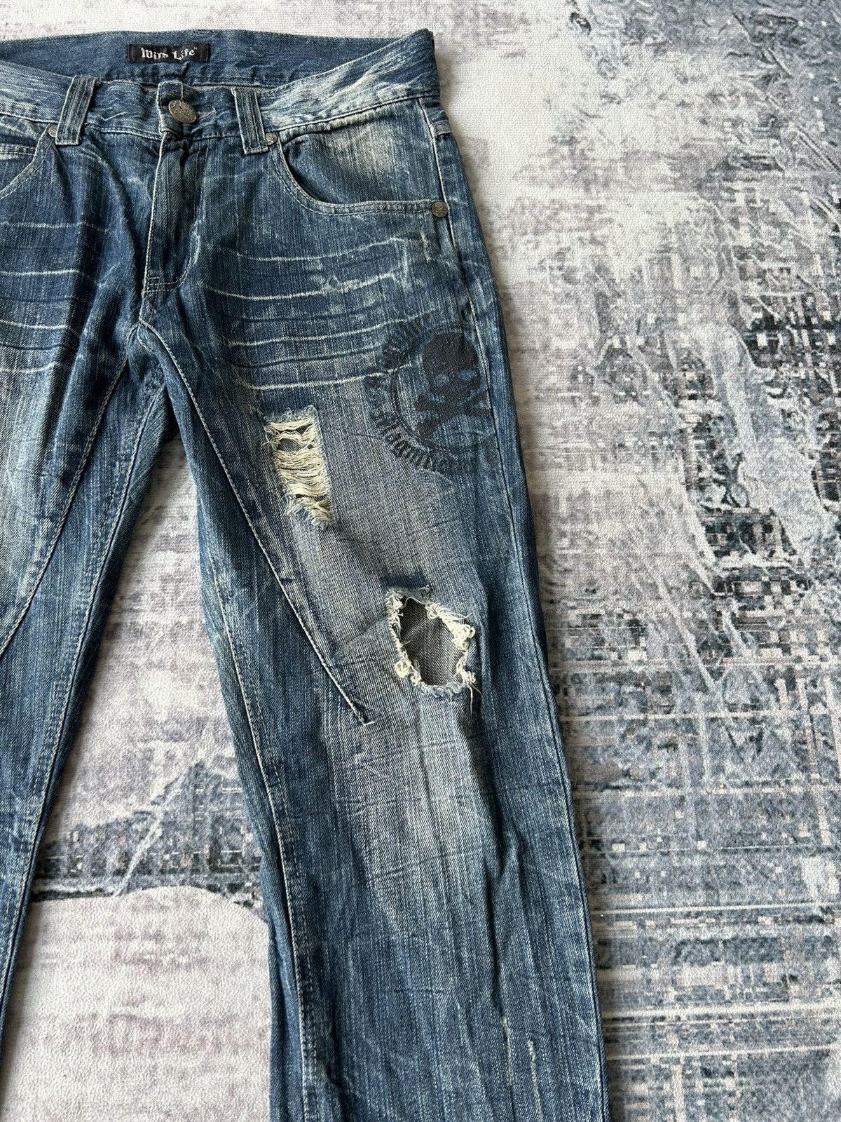 If Six Was Nine Punk Skull Flared Distressed Jeans Style Size US 32 / EU 48 - 6 Thumbnail