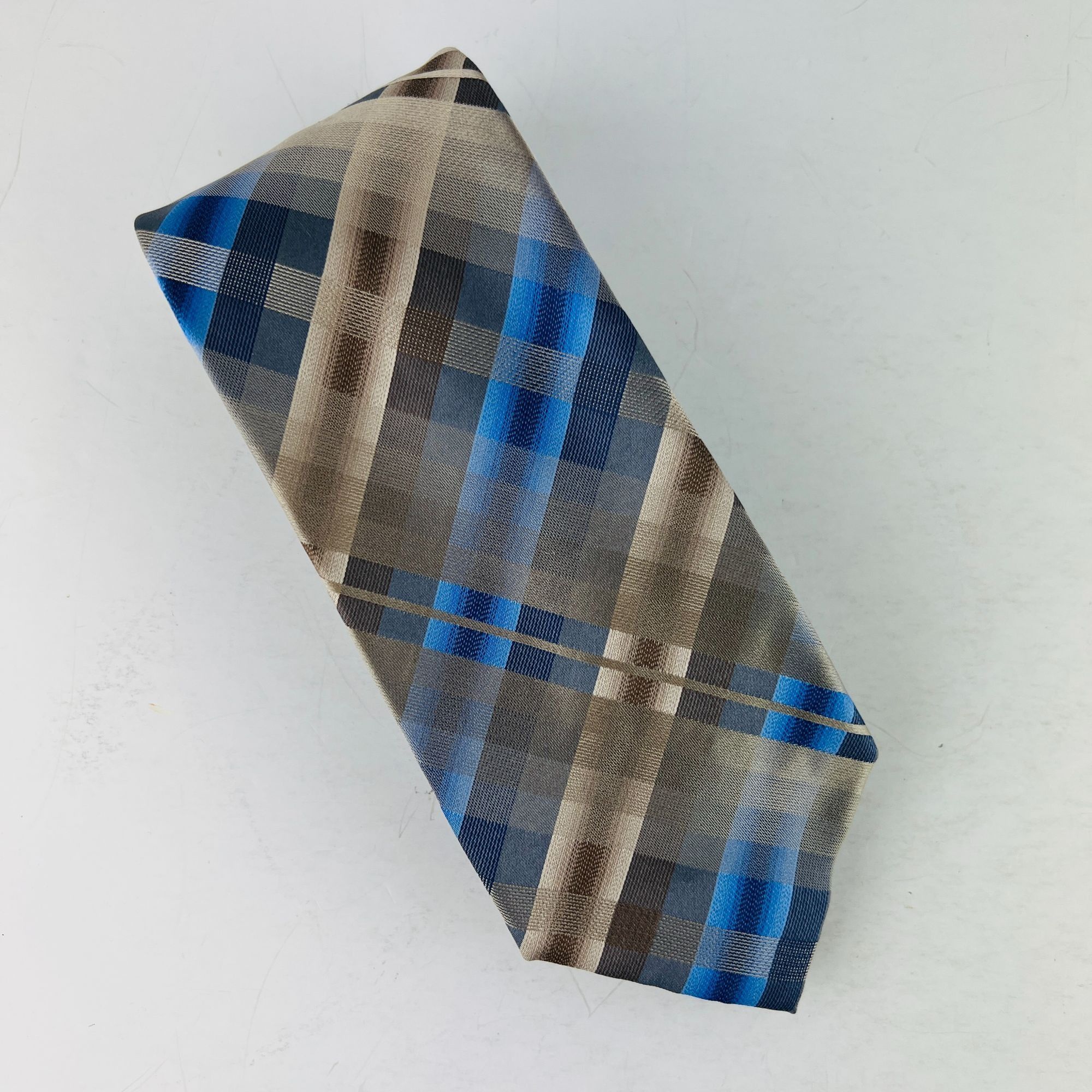 Kenneth Cole Kenneth Cole Reaction Cross Stripes Beige Blue Necktie Tie 1 Size ONE SIZE - 1 Thumbnail