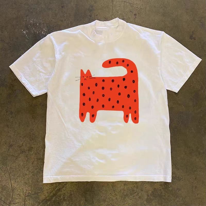 Vintage White street retro cat print t-shirt Size US M / EU 48-50 / 2 - 1 Thumbnail