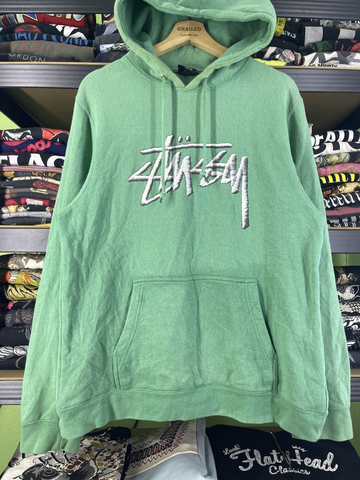 Stussy Vintage Stussy Big Stock Hoodie Pale Dark Green Size US M / EU 48-50 / 2 - 5 Thumbnail