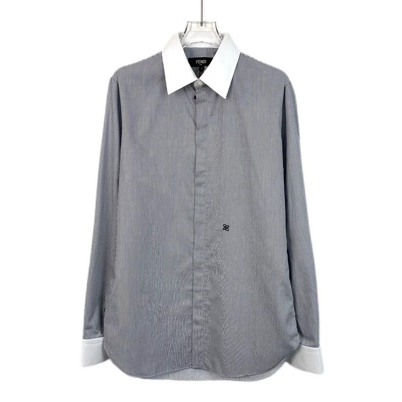 Fendi FENDI size 37 Blue logo embroidered spread collar striped c Size US M / EU 48-50 / 2 - 1 Thumbnail