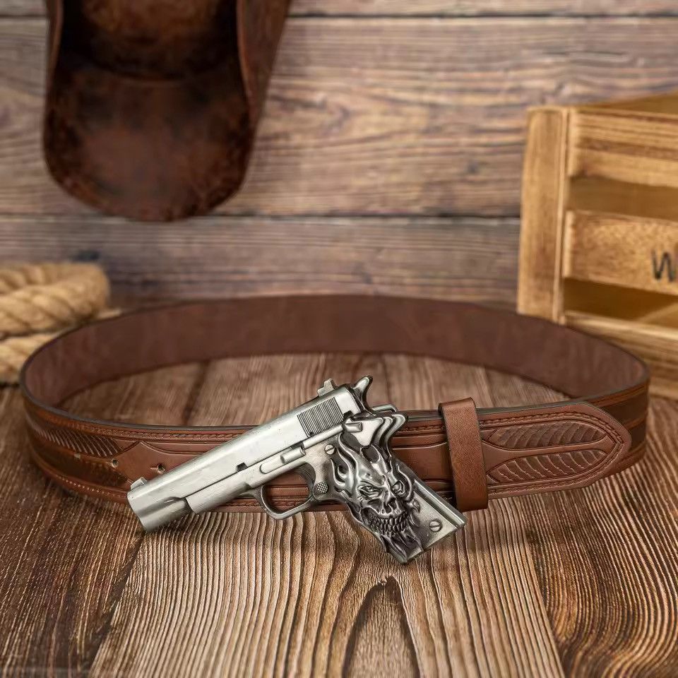 Japanese Brand ghost head pistol buckle Pu Leather belt Size ONE SIZE - 4 Thumbnail