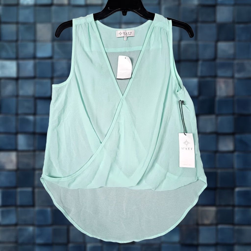 Vintage WAYF Where Are You From Women’s V-Neck Sleeveless Chiffon Top Size S Green Casual Shirt Blouse Size S / US 4 / IT 40 - 1 Thumbnail