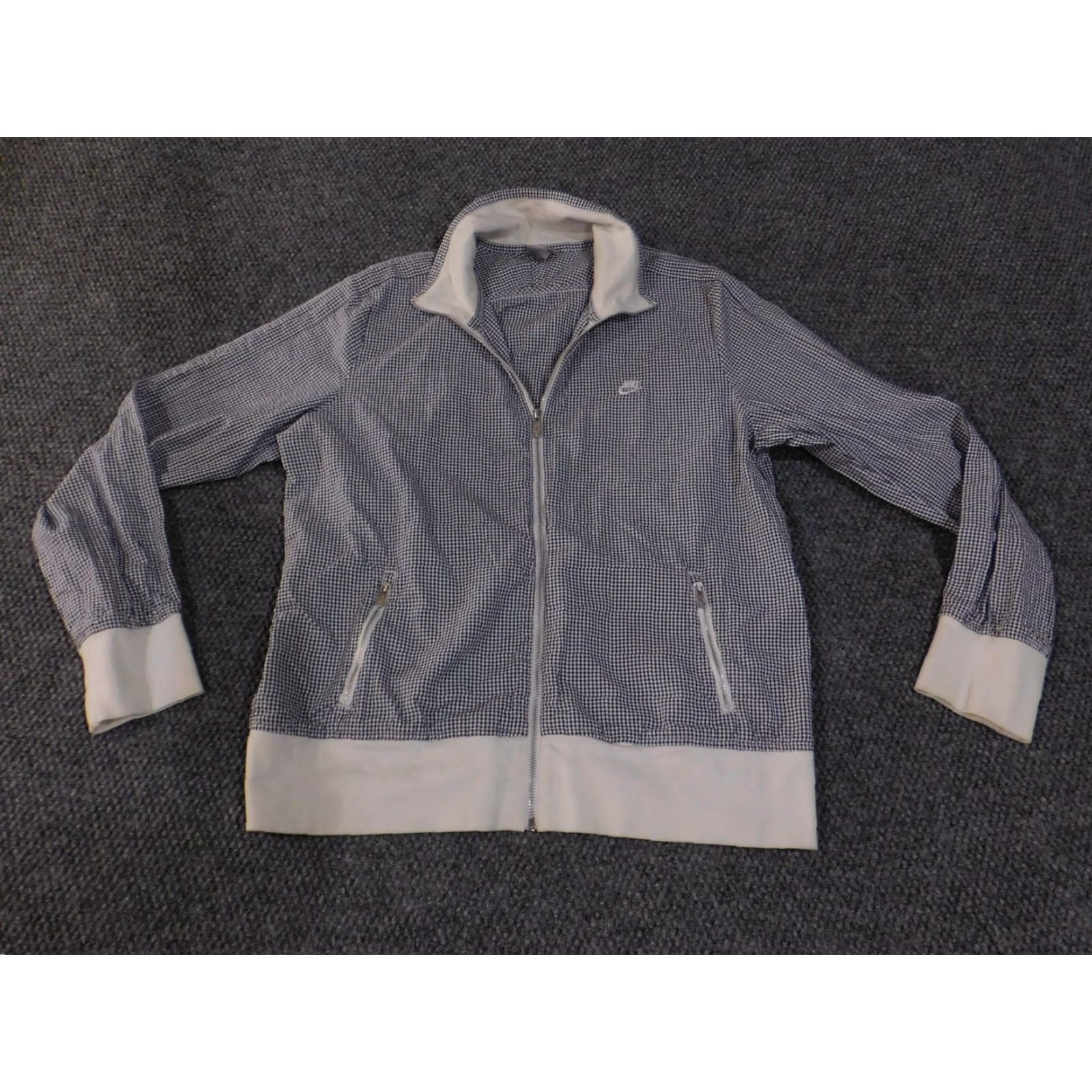 Nike VINTAGE Nike Sportswear Track Jacket Womens XL Navy White Gingham Full Zip 468811-410 Size XL / US 12-14 / IT 48-50 - 5 Thumbnail