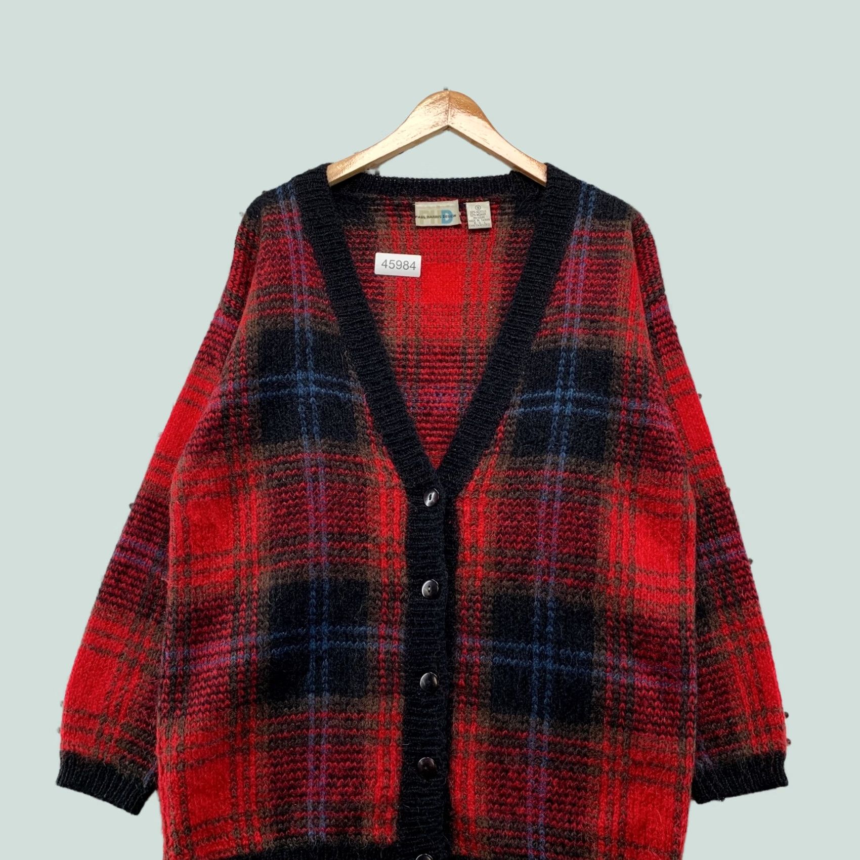Vintage Vintage Paul Harris Design Mohair Cardigan Sweater Womens Small Red Black Size S / US 4 / IT 40 - 1 Thumbnail