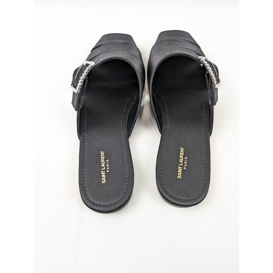 Saint Laurent Paris o1rshd1 Jacques Slide Strass Crepe Satin Sandal in Nero Size US 9 / EU 42 - 18 Thumbnail