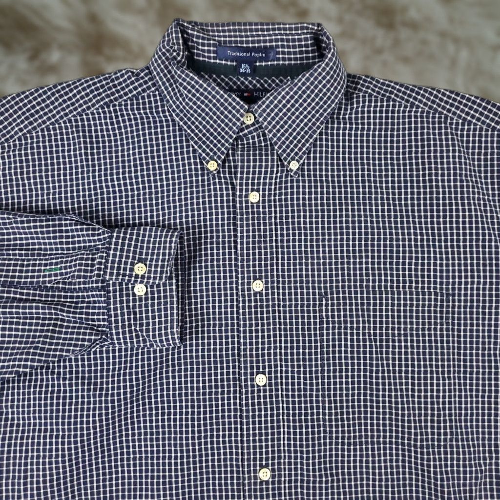 Tommy Hilfiger Tommy Hilfiger Dress Shirt Mens 16.5 Blue Plaid Long Sleeve Button-Down Regular Fit Modern Classic Size 42R - 1 Thumbnail