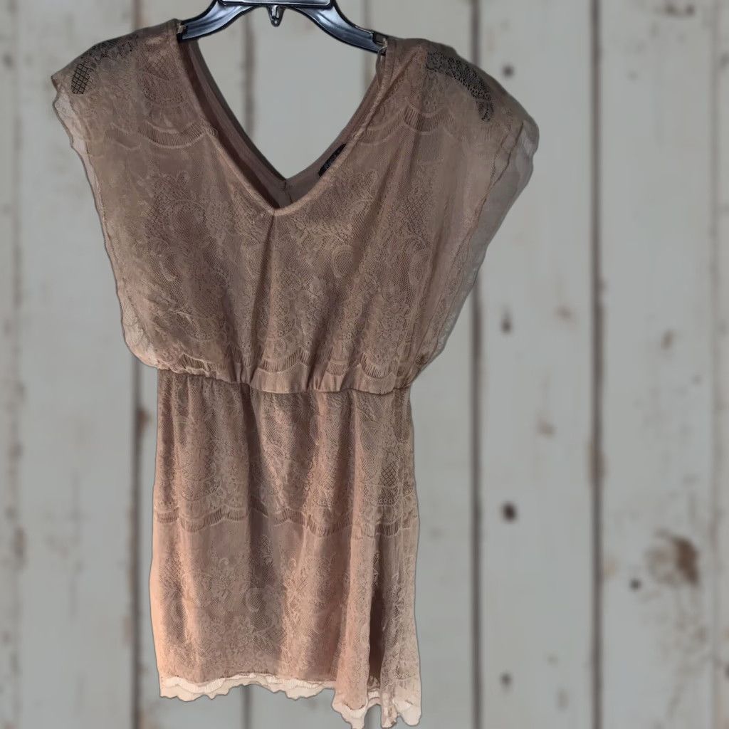Vintage VINTAGE Rhapsody Lace Sheer Mini Dress Womens Size S Beige Sleeveless V-Neck Lightweight Lined Casual Party Size S / US 4 / IT 40 - 1 Thumbnail