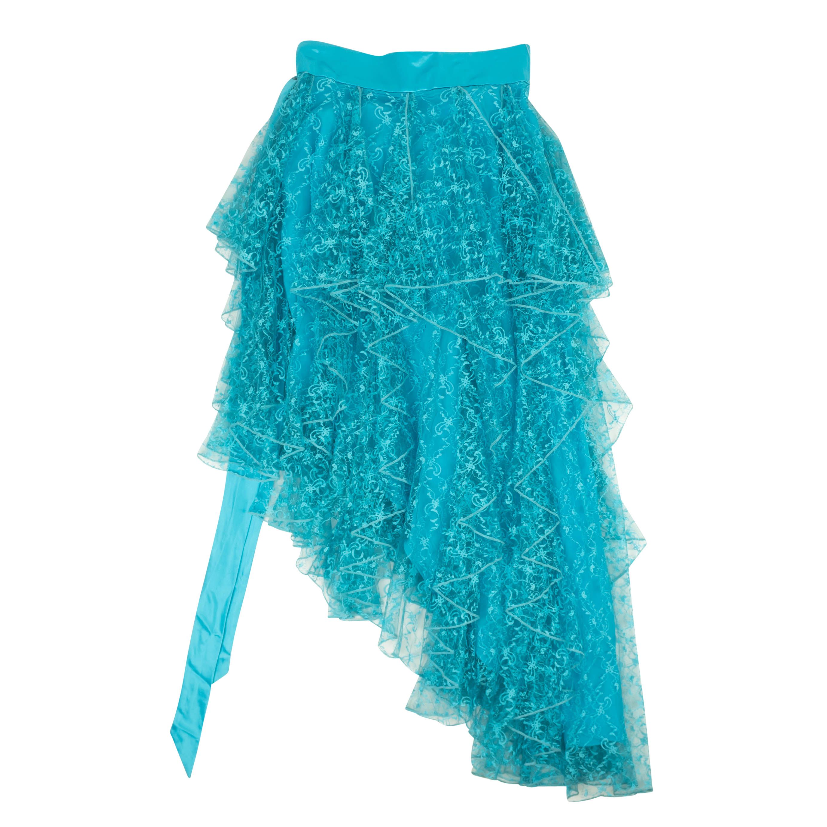 image of Rodarte Teal Floral Lace Asymmetrical Skirt Size 2/38, Women's