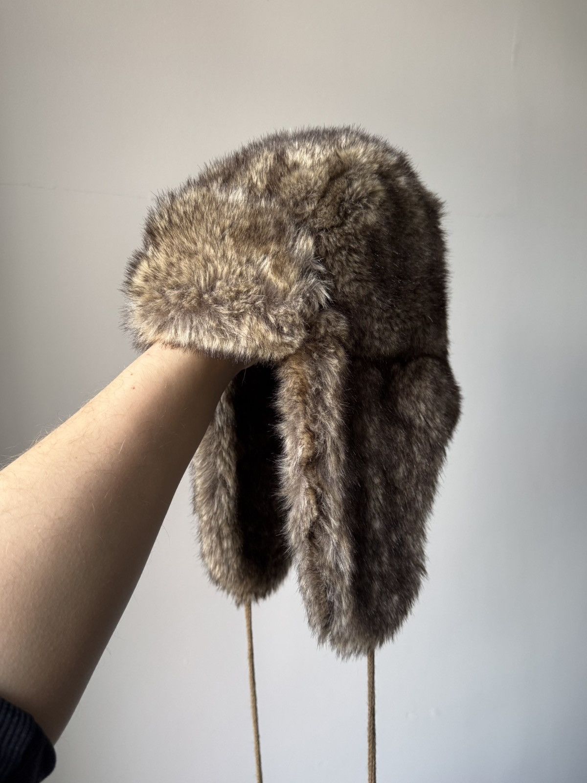 Pre-owned Avant Garde Y2k Faux Fur Ushanka Vintage Fuzzy Warm Trapper Cross Hat In Brown