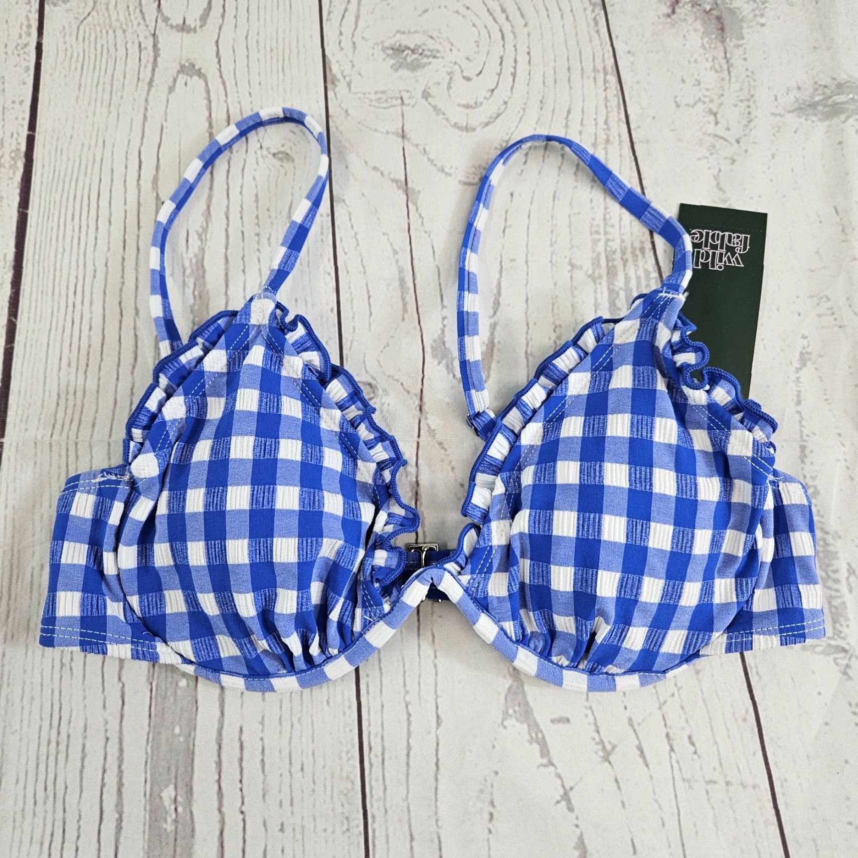 Vintage Wild Fable Bikini Top Womens XS Blue White Gingham Swim Shirtless? No. Size XS / US 0-2 / IT 36-38 - 2 Thumbnail