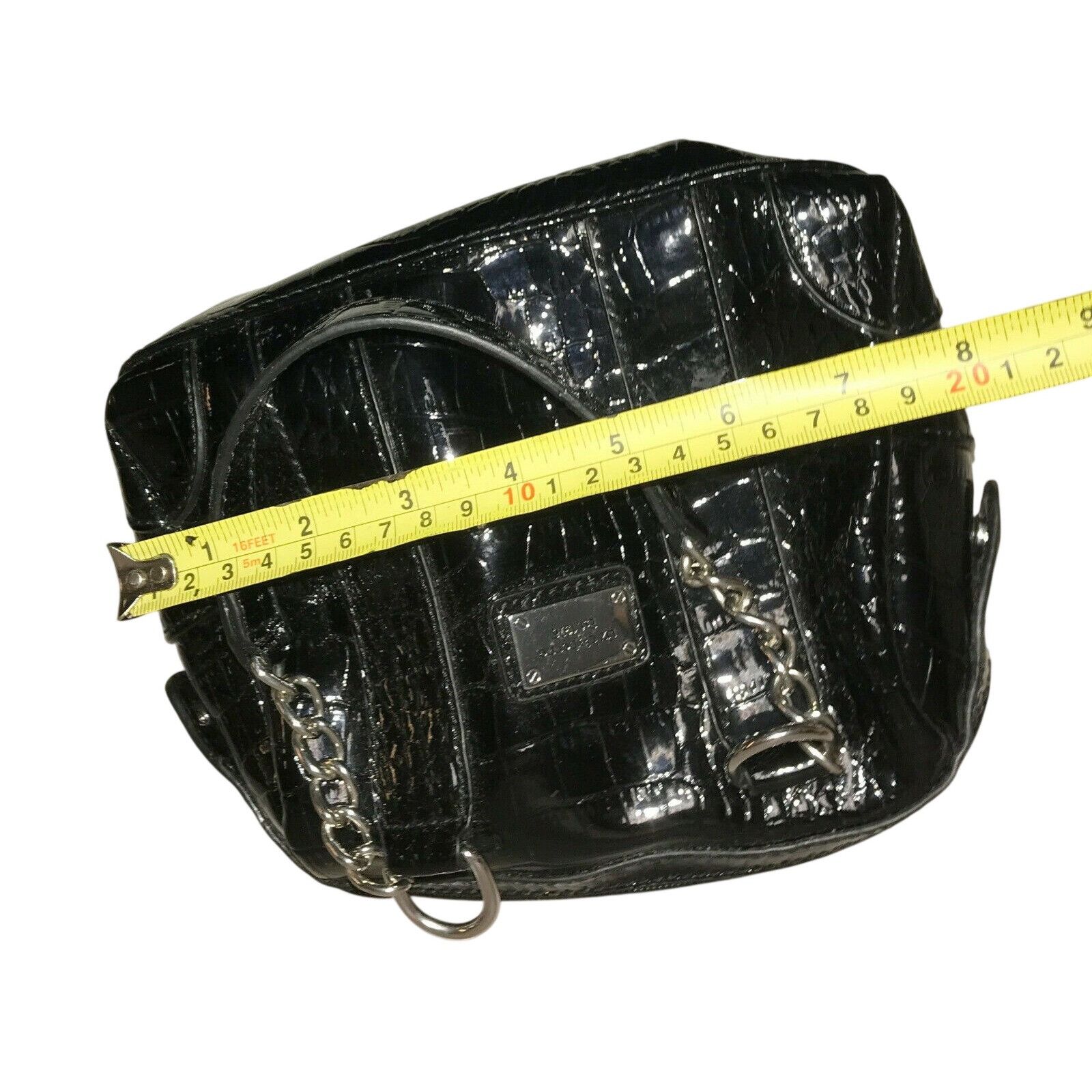 Liz Claiborne Liz Claiborne Black HandBag Purse Shiny Faux Croc Leather Size ONE SIZE - 6 Thumbnail