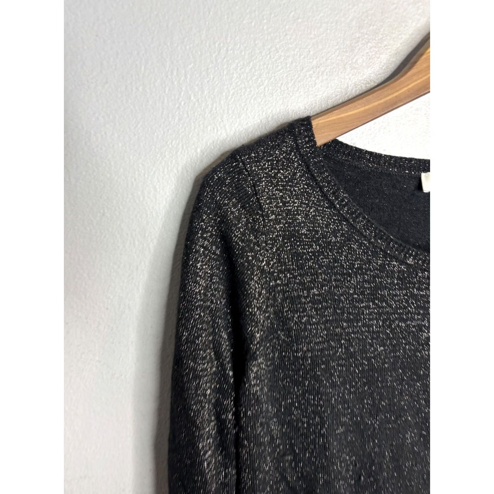 Sandro Sandro Black Metallic Knit Long Sleeve Sweater Dress Womens Large Pockets Shimmer Size L / US 10 / IT 46 - 2 Thumbnail