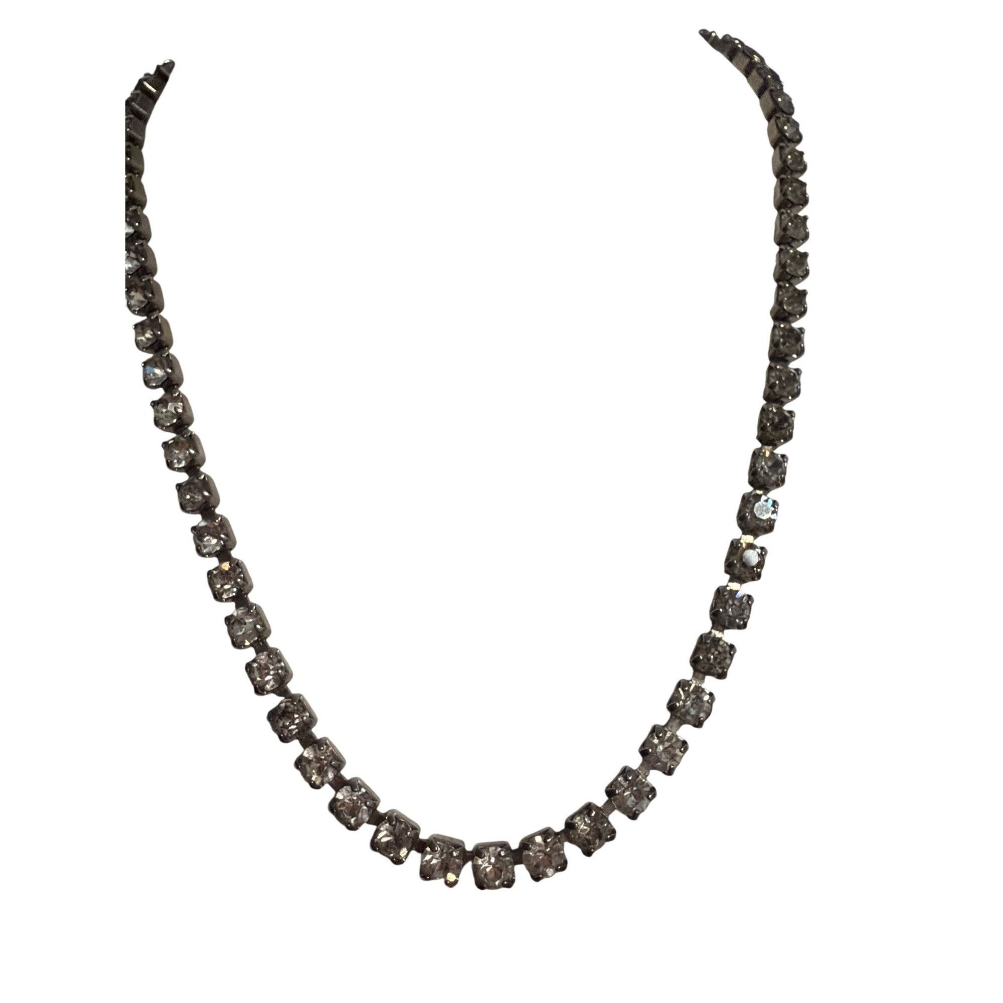 Other Vintage Clear Crystal Rhinestone Choker Necklace Prong Set F Size ONE SIZE - 1 Thumbnail