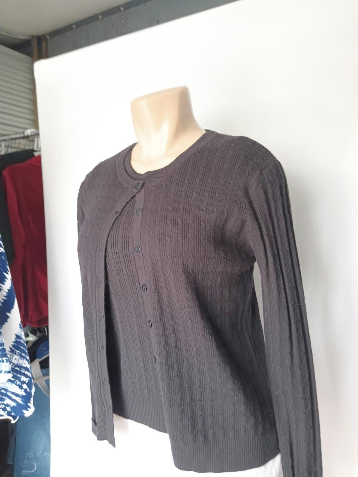 Joseph Abboud Chic Black Knit Joseph A Cardigan & Sleeveless Top Set Size L / US 10 / IT 46 - 3 Thumbnail