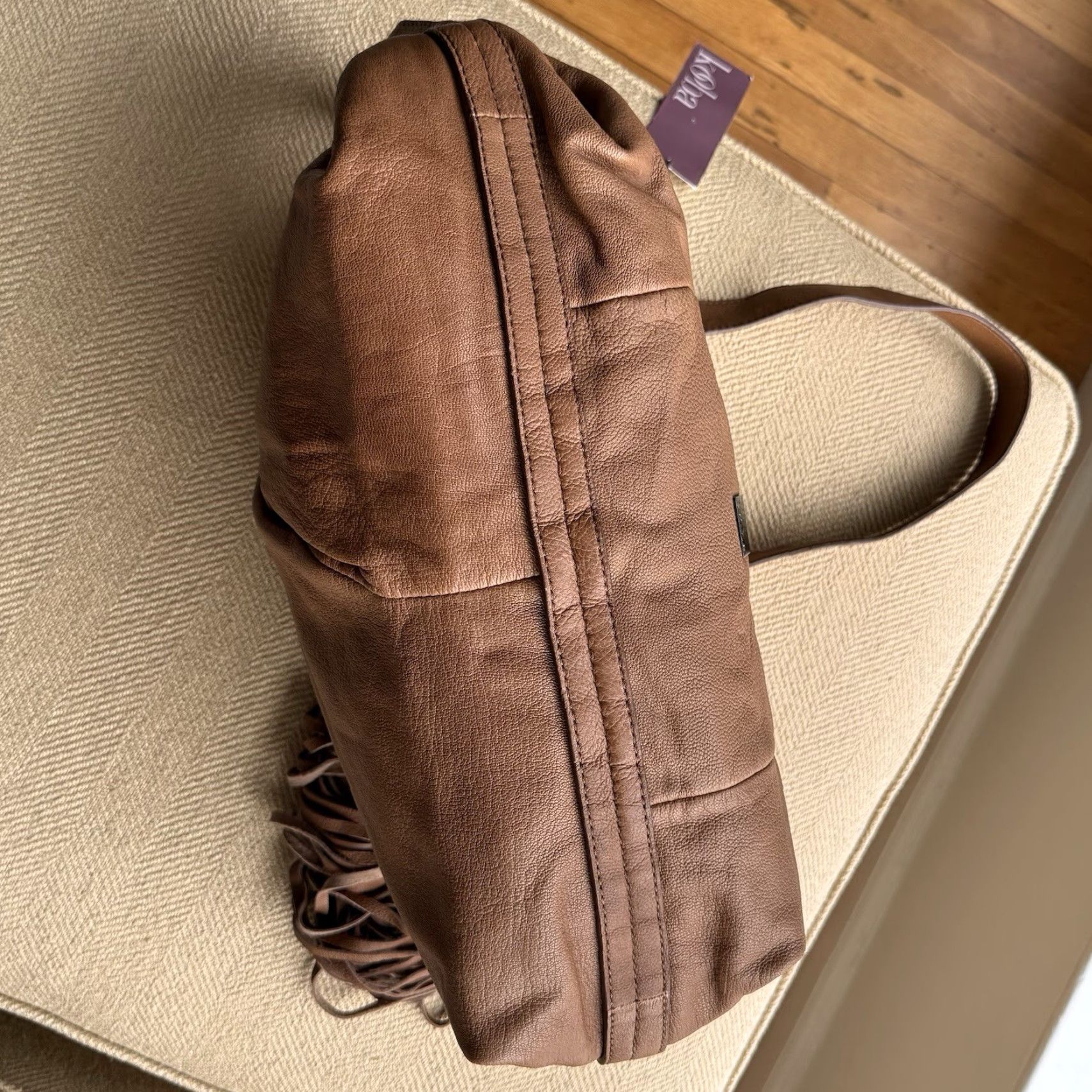 Vintage Kooba Seneca Hobo Leather Bag Tassels Tobacco Leather Gold Hardware Shoulder Bag Zip 12”x16.5”x5.25” Women/Adult Casual Business BoHo Size ONE SIZE - 5 Thumbnail