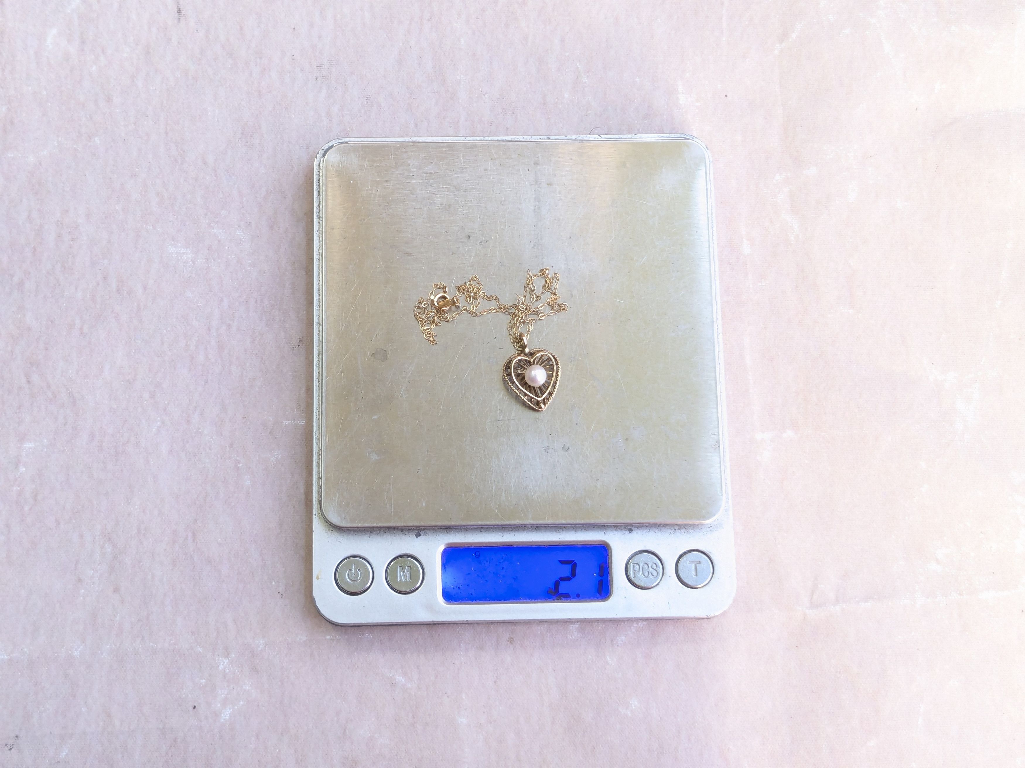 Jewelry Vintage 10k Gold Necklace Heart Pearl 17" Size ONE SIZE - 14 Thumbnail