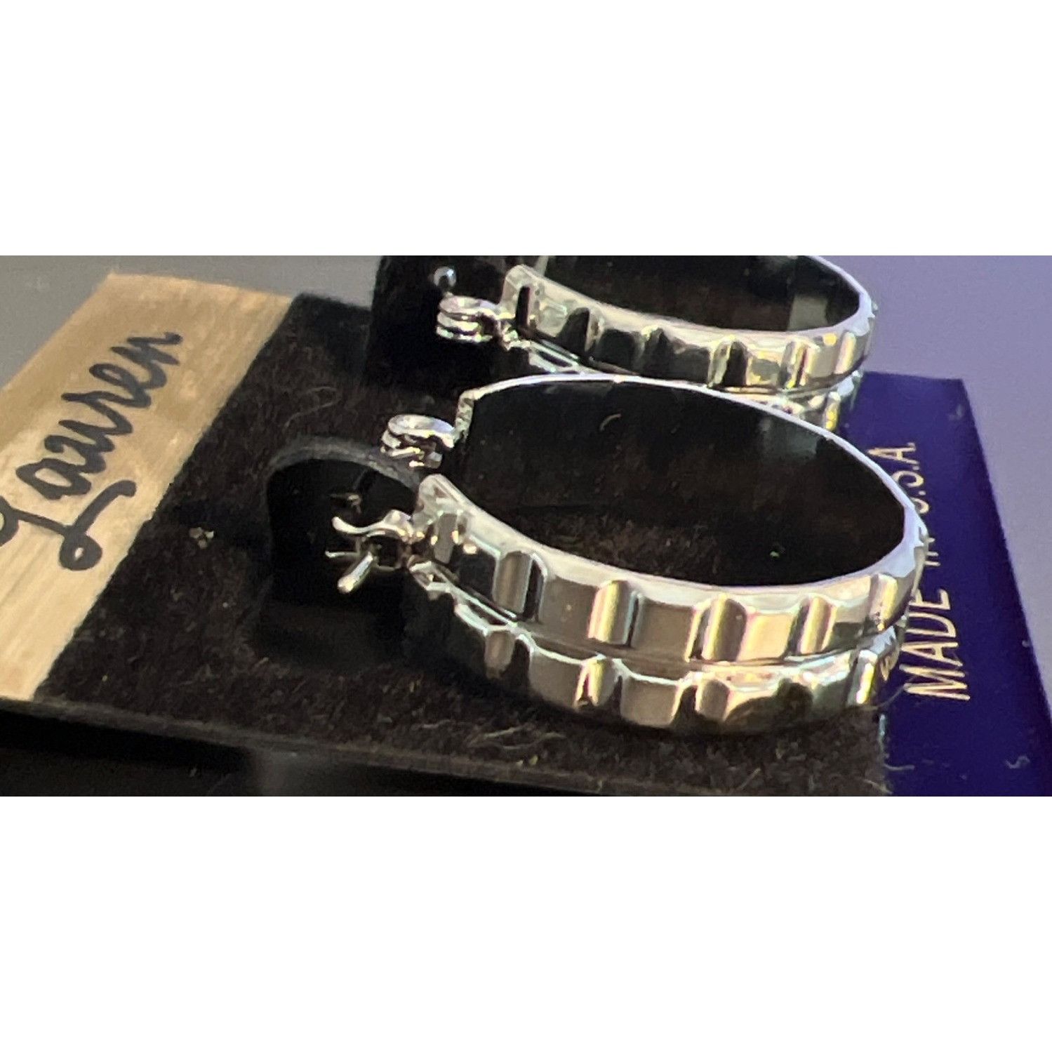 Other Lauren Silver Tone Hoop Earrings Square Design Made in USA 1 Size ONE SIZE - 3 Thumbnail