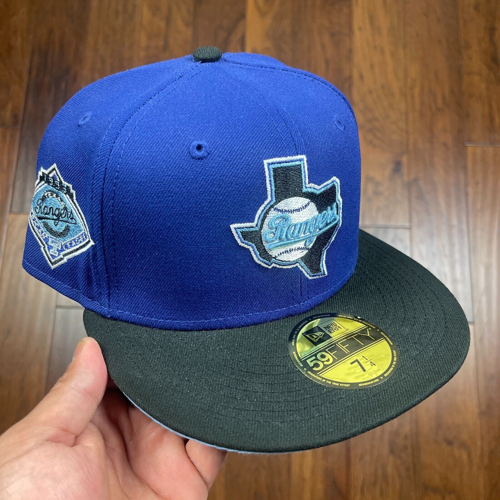 New Era Texas Rangers New Era Blue Black Fitted Hat Cap Size 7 1/4 Size ONE SIZE - 1 Thumbnail