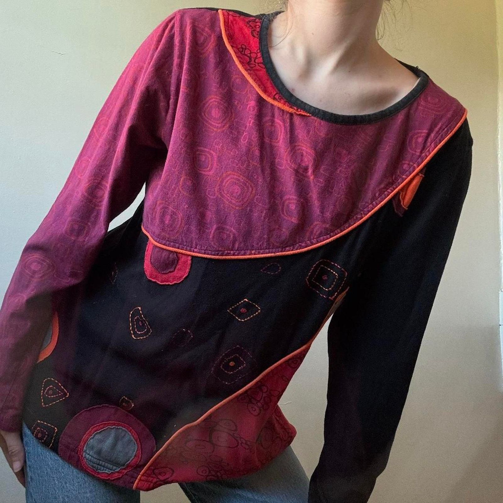 Vintage Vintage Zoe Funky Patchwork Long Sleeve Shirt Large Witchy Size L / US 10 / IT 46 - 3 Thumbnail
