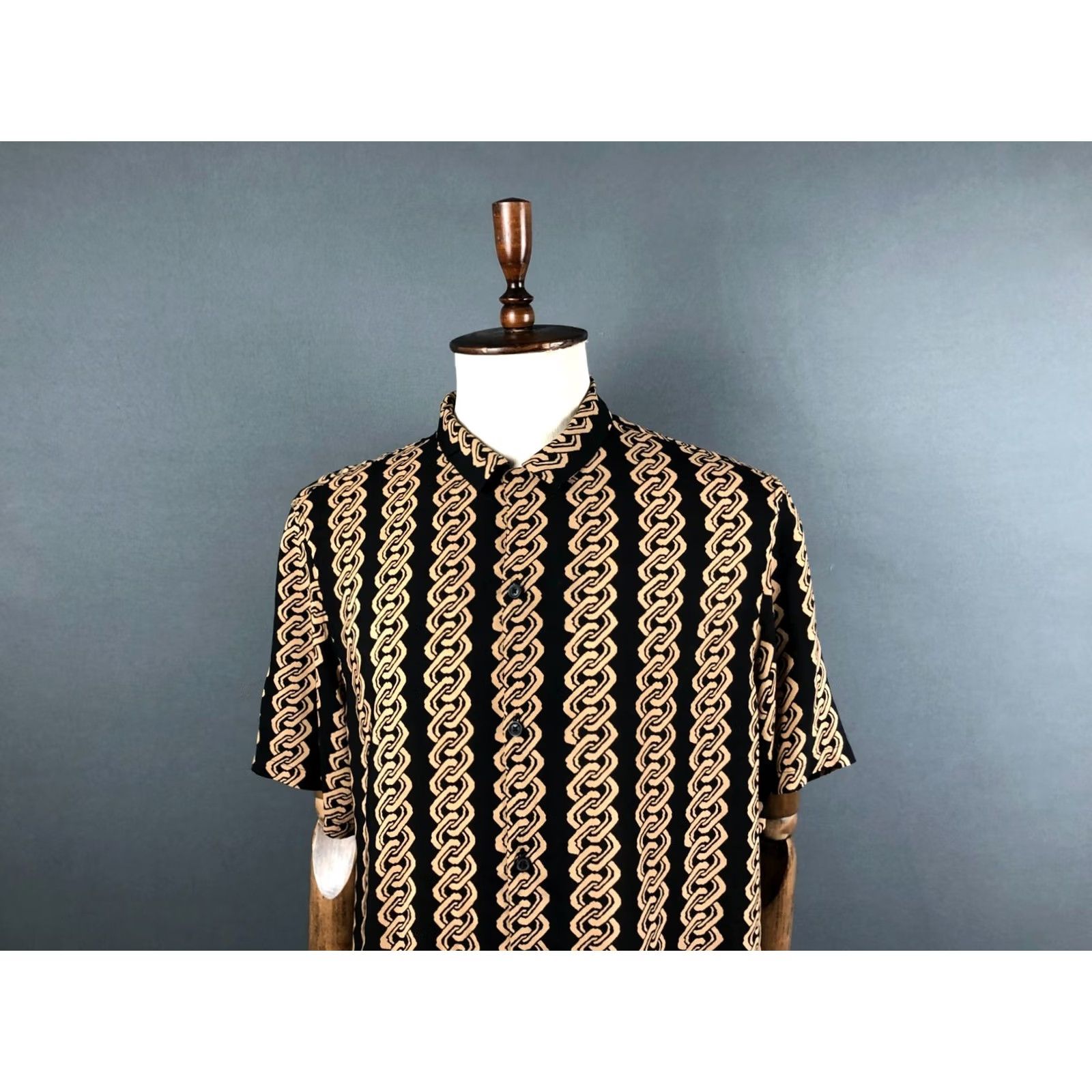 Allsaints AllSaints Men's Link SS Shirt XXL? XL Black Viscose Patterned Lapel Collar Shirt Size US XL / EU 56 / 4 - 4 Thumbnail