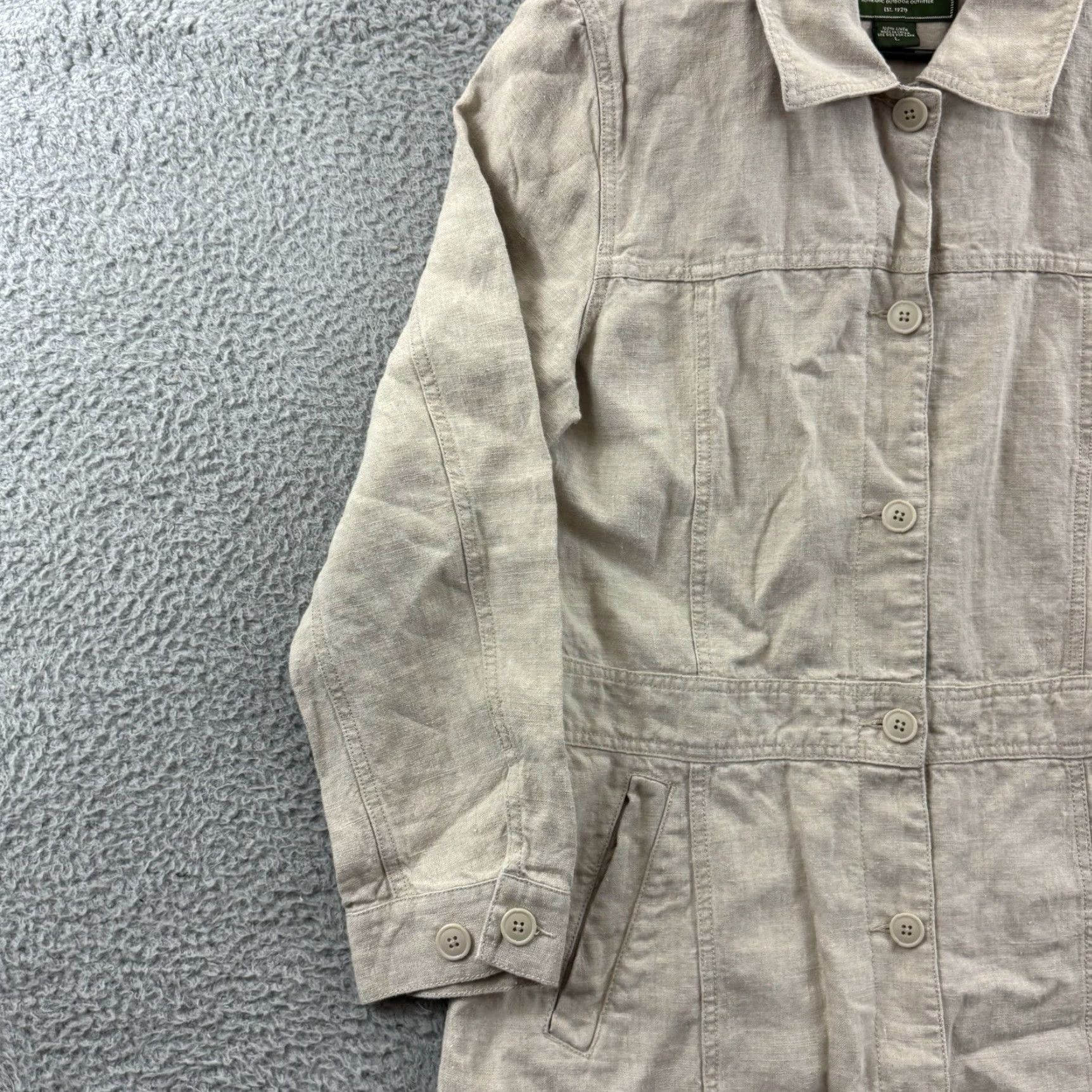 Eddie Bauer Eddie Bauer Jacket Womens Large Beige Linen Button Up Lightweight Boho Lagenlook Linen Knit Long Sleeve Solid Size L / US 10 / IT 46 - 4 Thumbnail