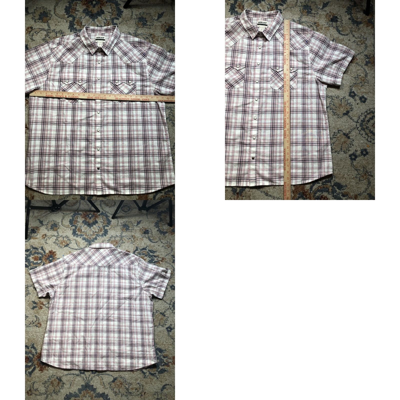 Ariat Ariat Shirt Mens 2XL Pink White Plaid Retro Fit Short Sleeve Western Pearl Snap Shirt Size US XXL / EU 58 / 5 - 8 Thumbnail