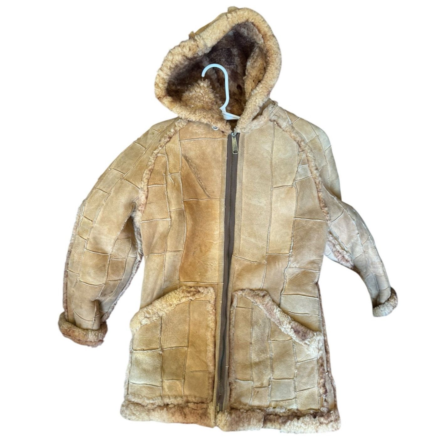Vintage 70s Unbranded Patchwork Shearling Hooded Reversable Coat S Size S / US 4 / IT 40 - 14 Thumbnail